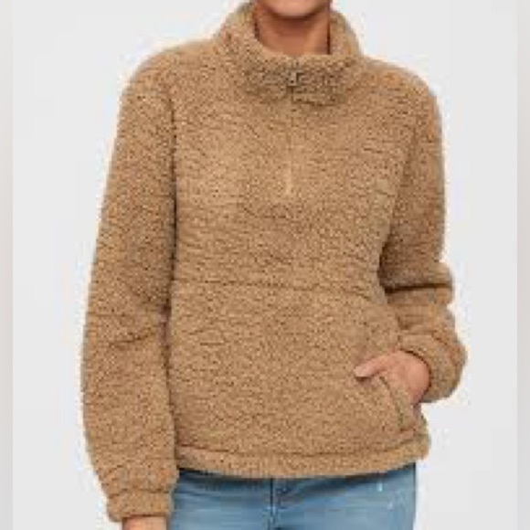 GAP Jackets & Blazers - NWT Gap Cozy Teddy Tan Sherpa Half-Zip Jacket